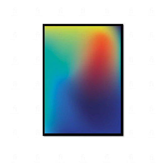 Plakat z abstrakcyjną grafiką przedstawiającą płynny, rozmyty gradient w odcieniach zieleni i złota.