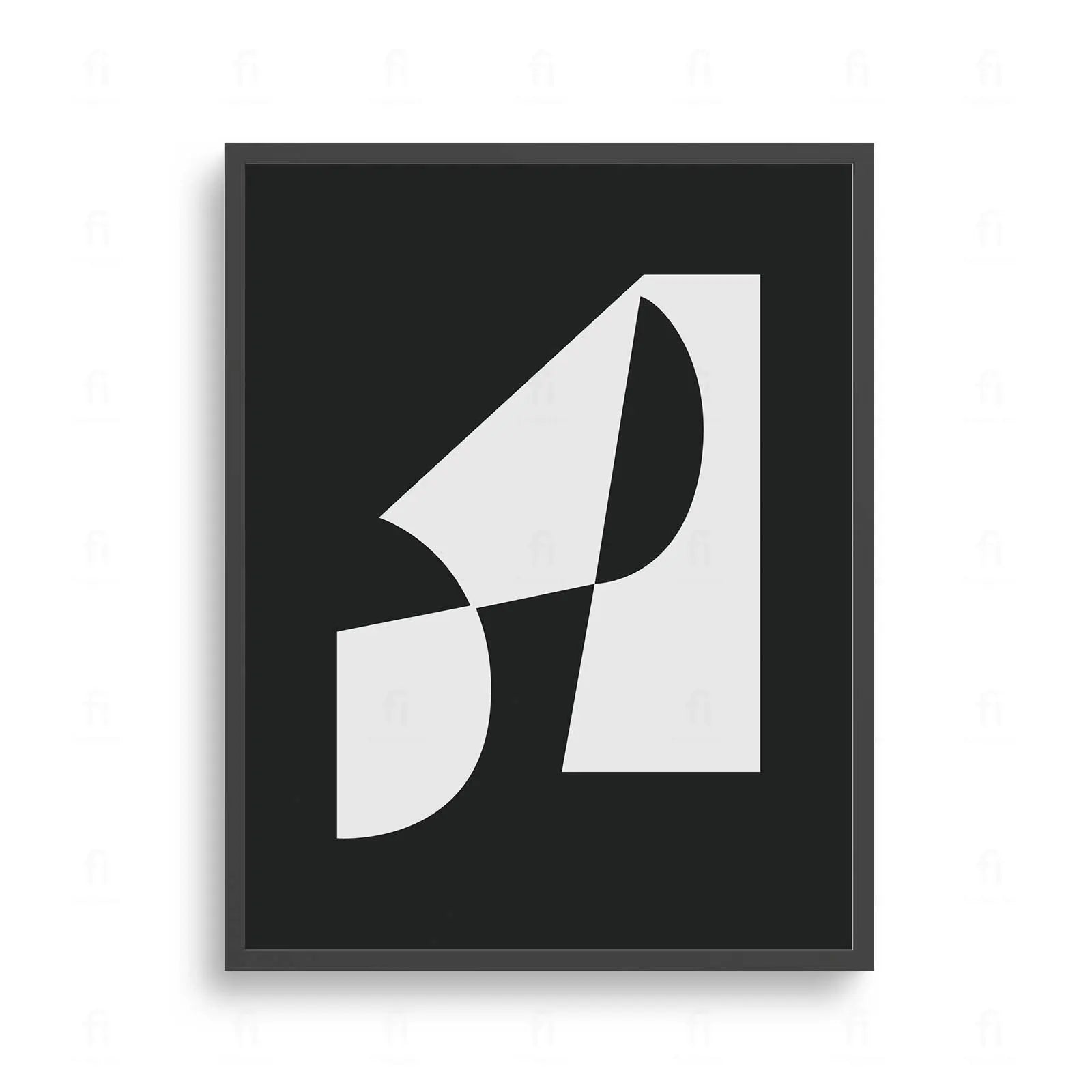  Plakat z czarno-białą, abstrakcyjną grafiką przedstawiającą geometryczną konstrukcję z figur i kształtów.
