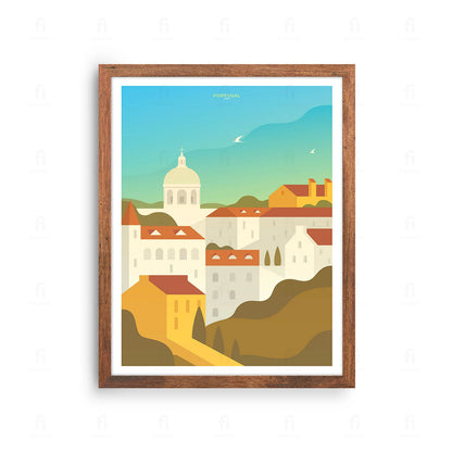 Plakat z artystyczną grafiką przedstawiającą  Lizbona, Portugalia.
