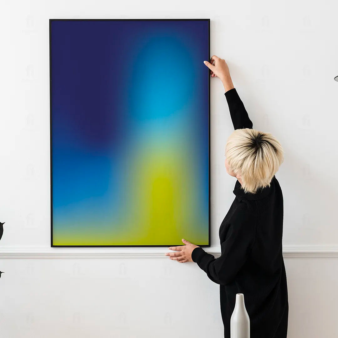 świetlisty, rozmyty gradient w pastelowych odcieniach w salonie