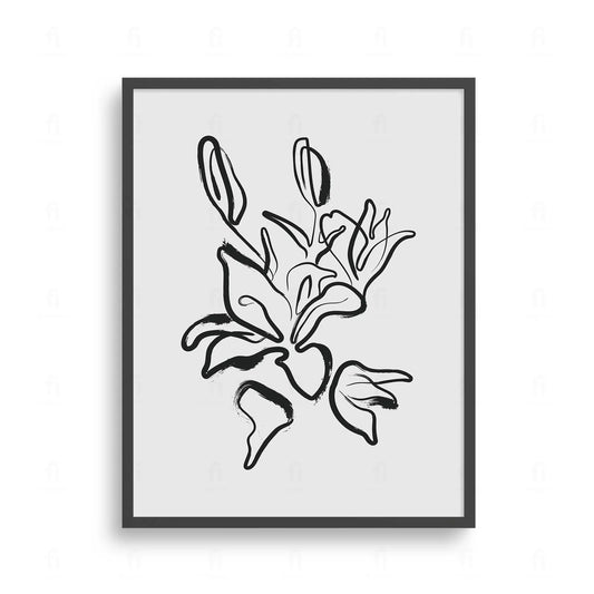 Ekspresyjna grafika kwiatów wykonana grubymi, malarskimi pociągnięciami pędzla.