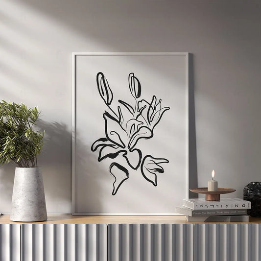 Ekspresyjna grafika kwiatów wykonana grubymi, malarskimi pociągnięciami pędzla-salon