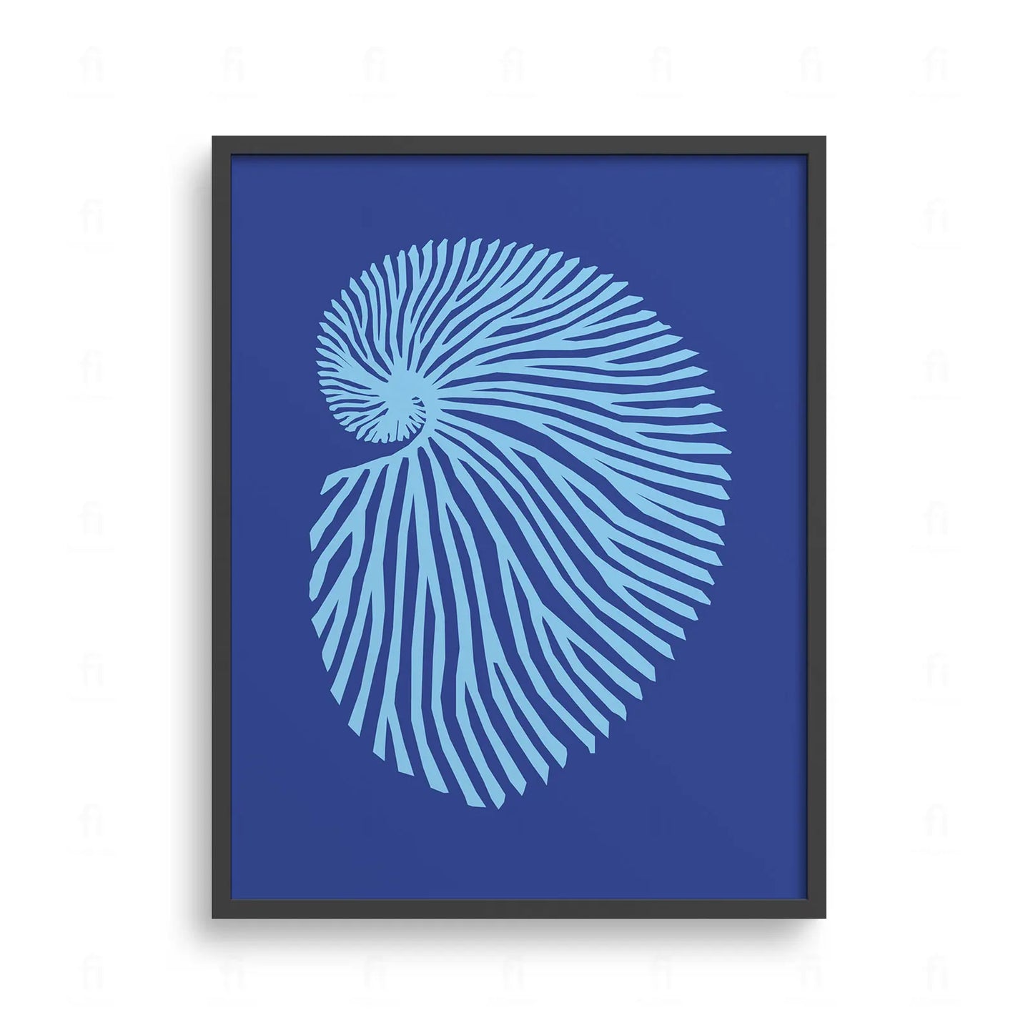 Plakat z graficzną, geometryczną interpretacją przekroju muszli Nautilusa, symbolizującą złotą proporcję.