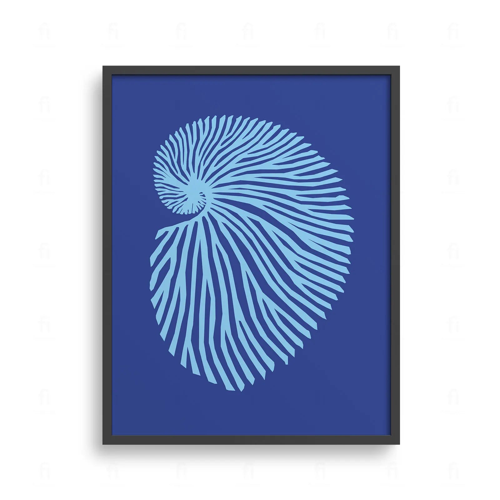 Plakat z graficzną, geometryczną interpretacją przekroju muszli Nautilusa, symbolizującą złotą proporcję.