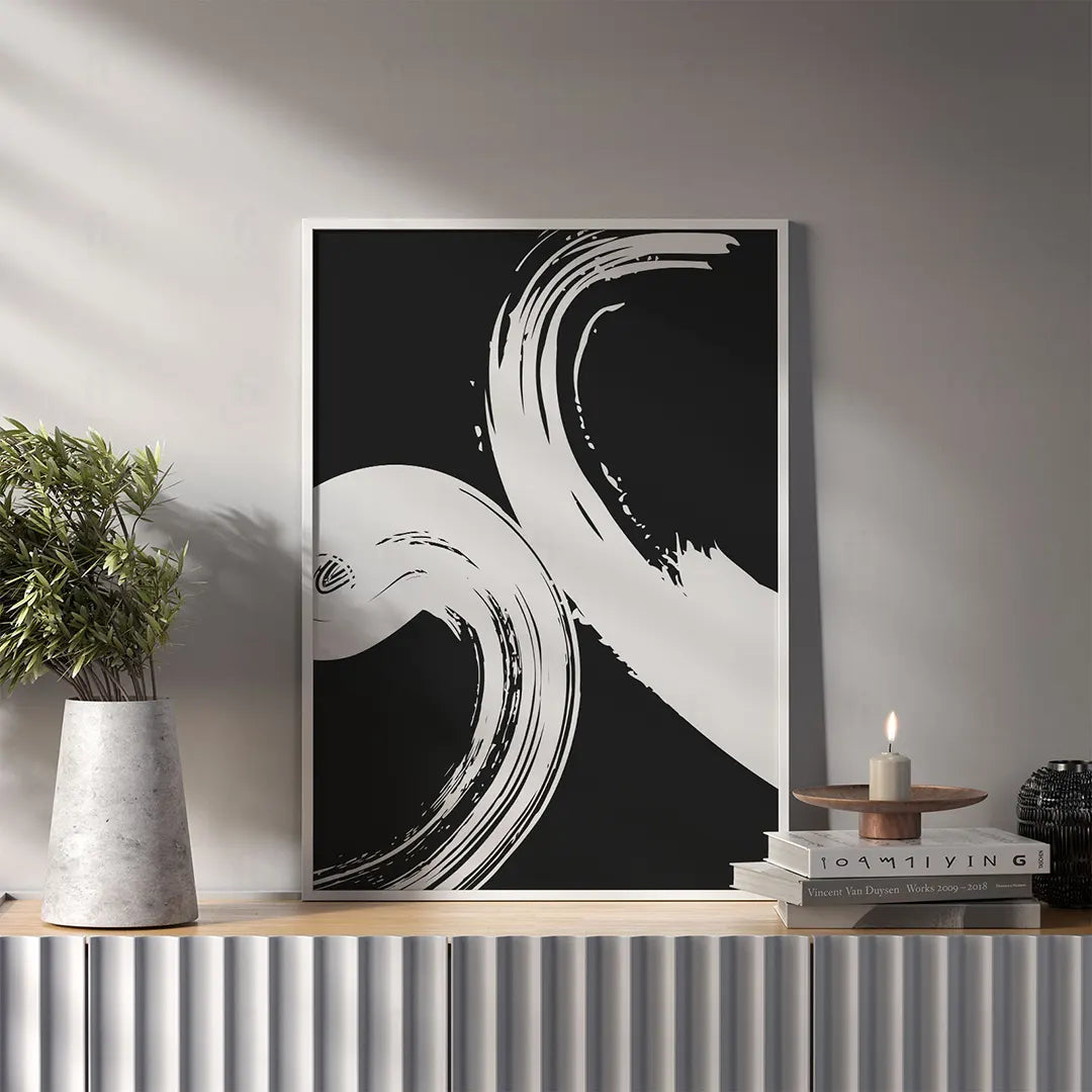 Plakat w stylu japońskim wiszący w salonie