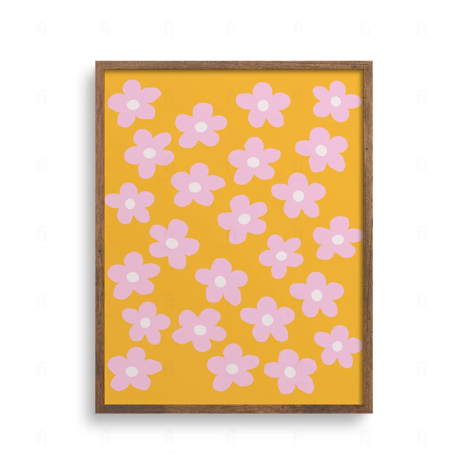 Plakat z grafiką przedstawiającą różowe kwiaty na gałązce w stylu retro.
