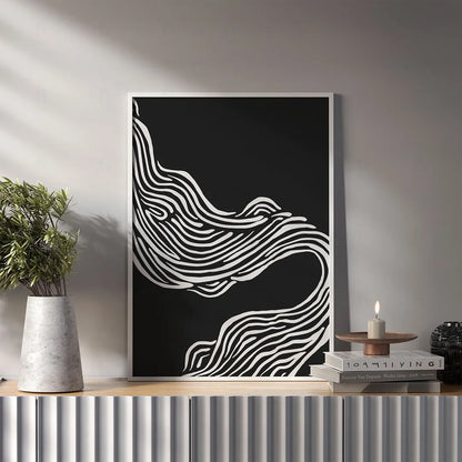 Plakat abstrakcyjny z liniami wiszący w nowoczesnym salonie