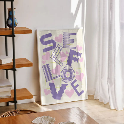 Plakat z kolorową grafiką w stylu pop art z napisem "Self Love" i sercem.
