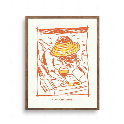Plakat z apetyczną grafiką i minimalistyczną typografią z napisem "Simply Delicious".