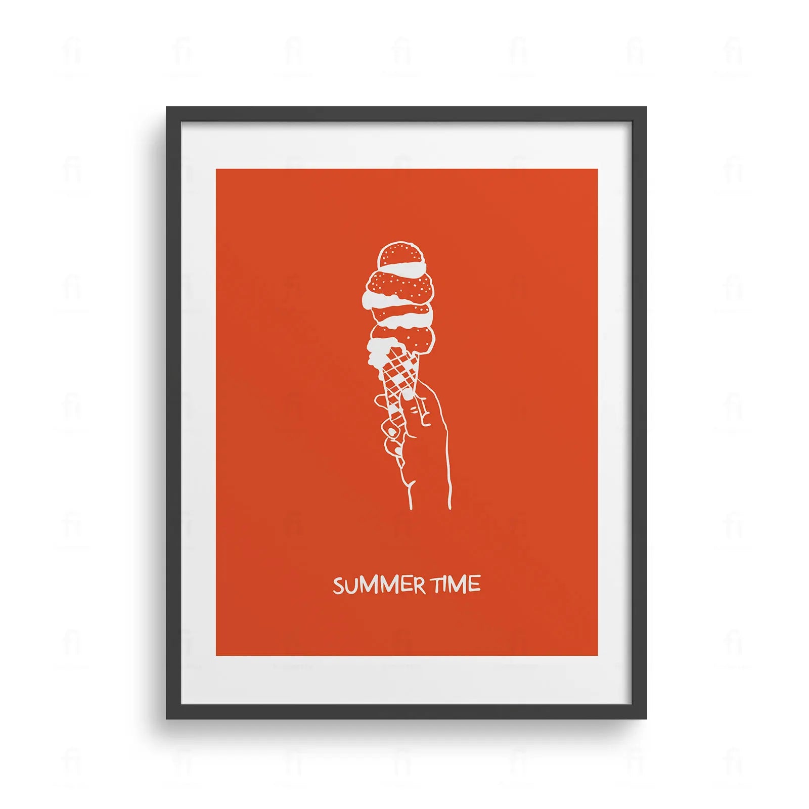 Plakat z kolorową grafiką przedstawiającą lody w wafelku  
