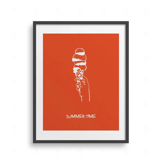 Plakat z kolorową grafiką przedstawiającą lody w wafelku  
