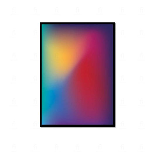 Plakat z abstrakcyjną grafiką przedstawiającą rozmyty gradient w odcieniach różu, pomarańczu i błękitu, przypominający zachód słońca nad wodą.
