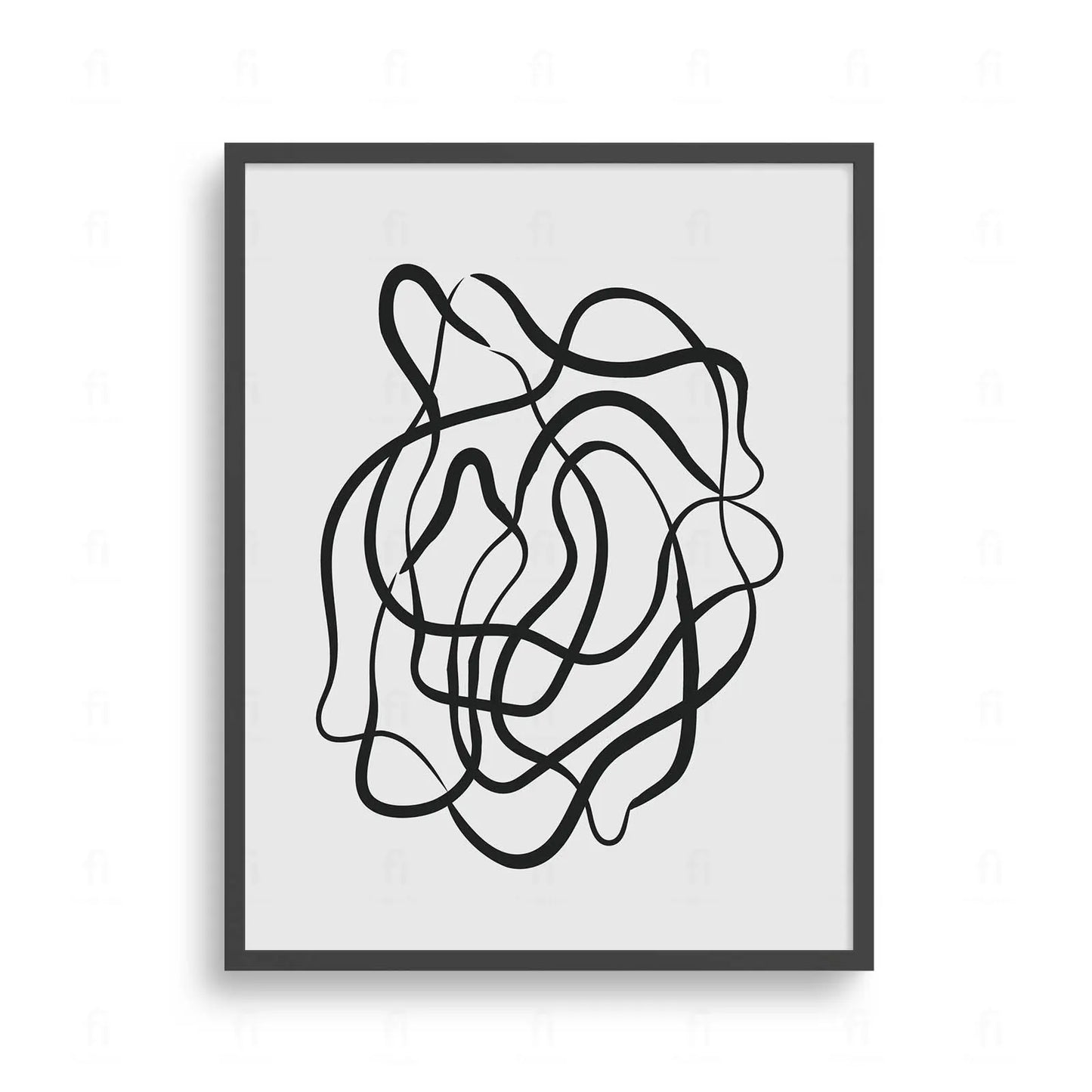 Plakat z czarno-białą, minimalistyczną grafiką przedstawiającą jedną, swobodnie płynącą linię.
