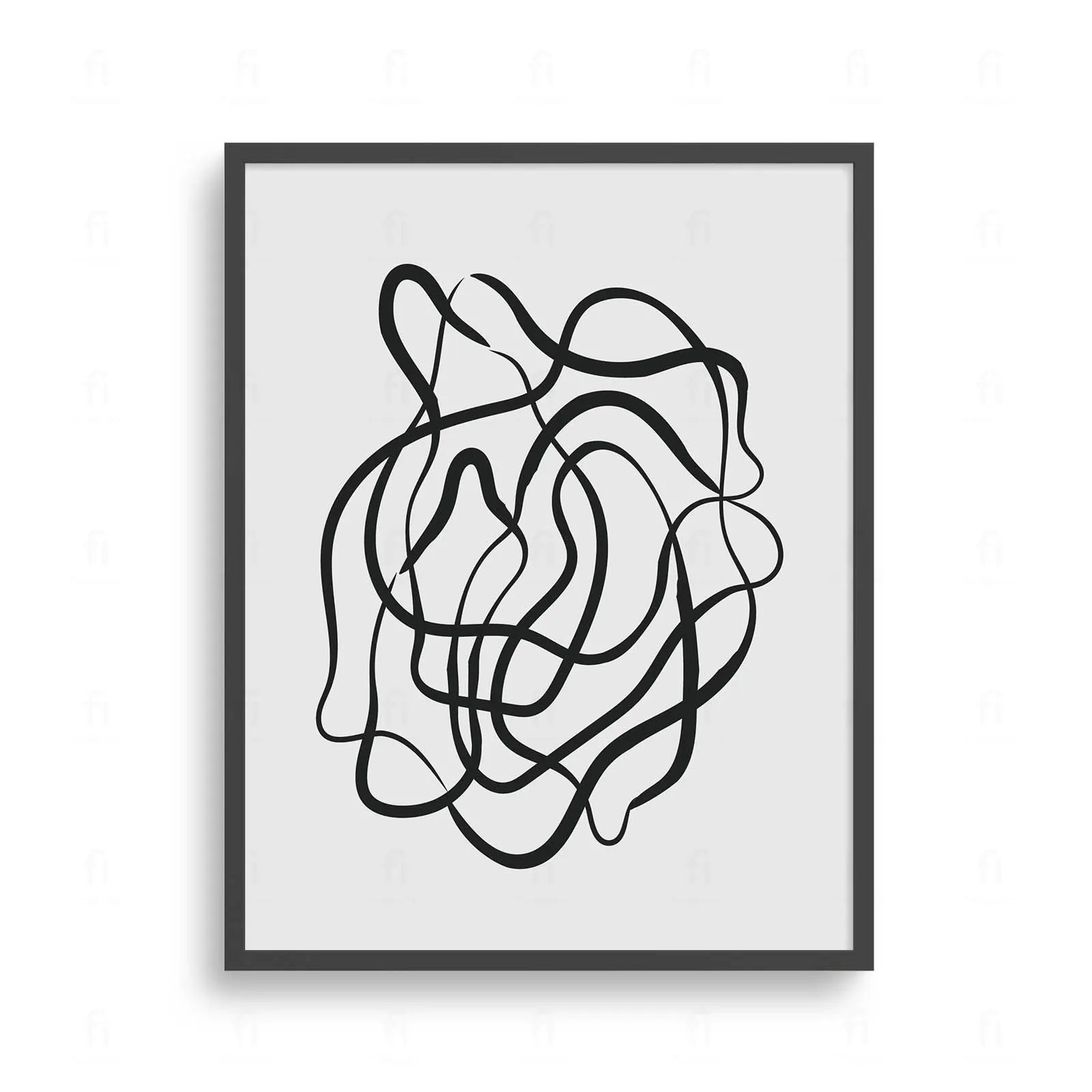 Plakat z czarno-białą, minimalistyczną grafiką przedstawiającą jedną, swobodnie płynącą linię.
