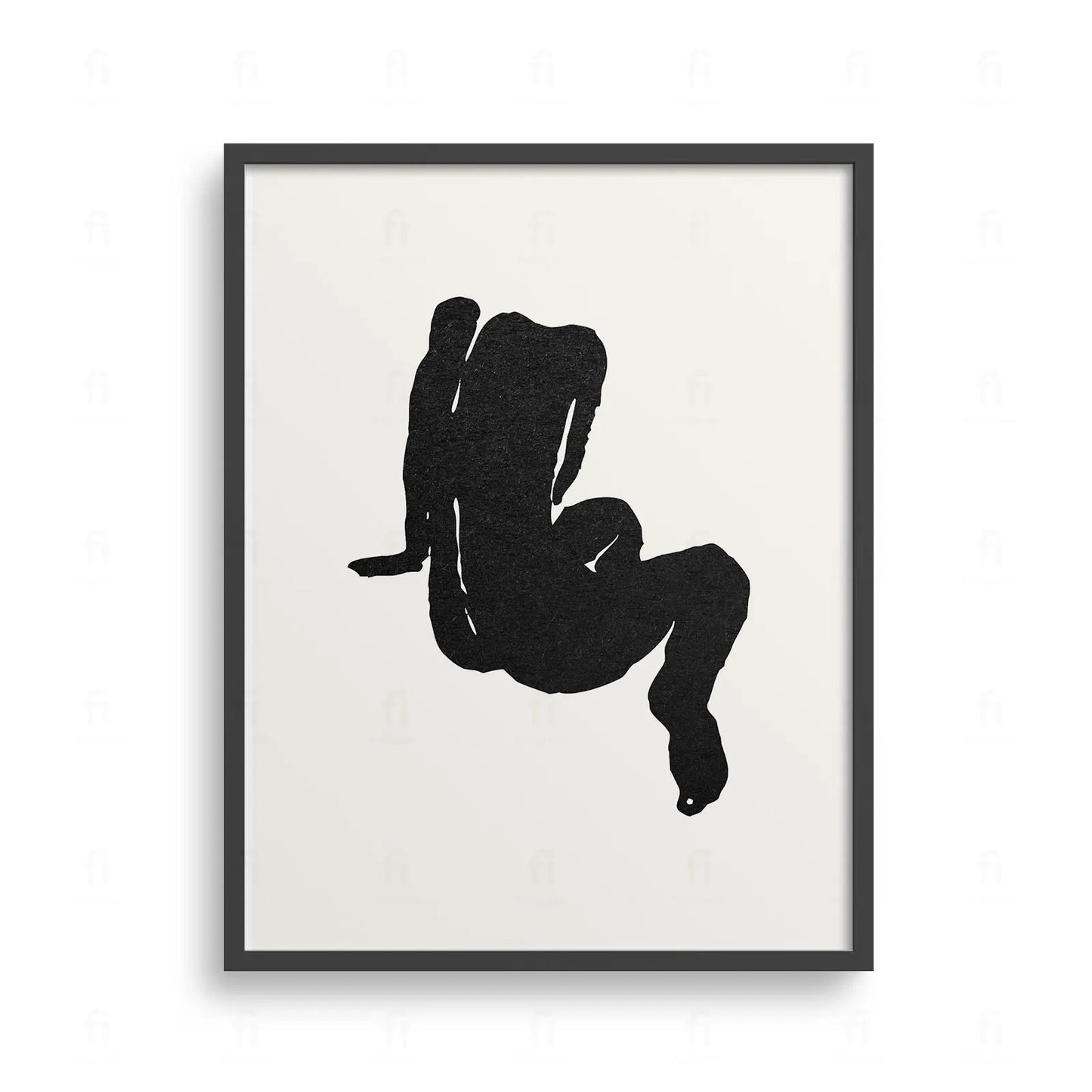 Plakat z abstrakcyjną, czarno-białą grafiką przedstawiającą siedzącą, zamyśloną postać.