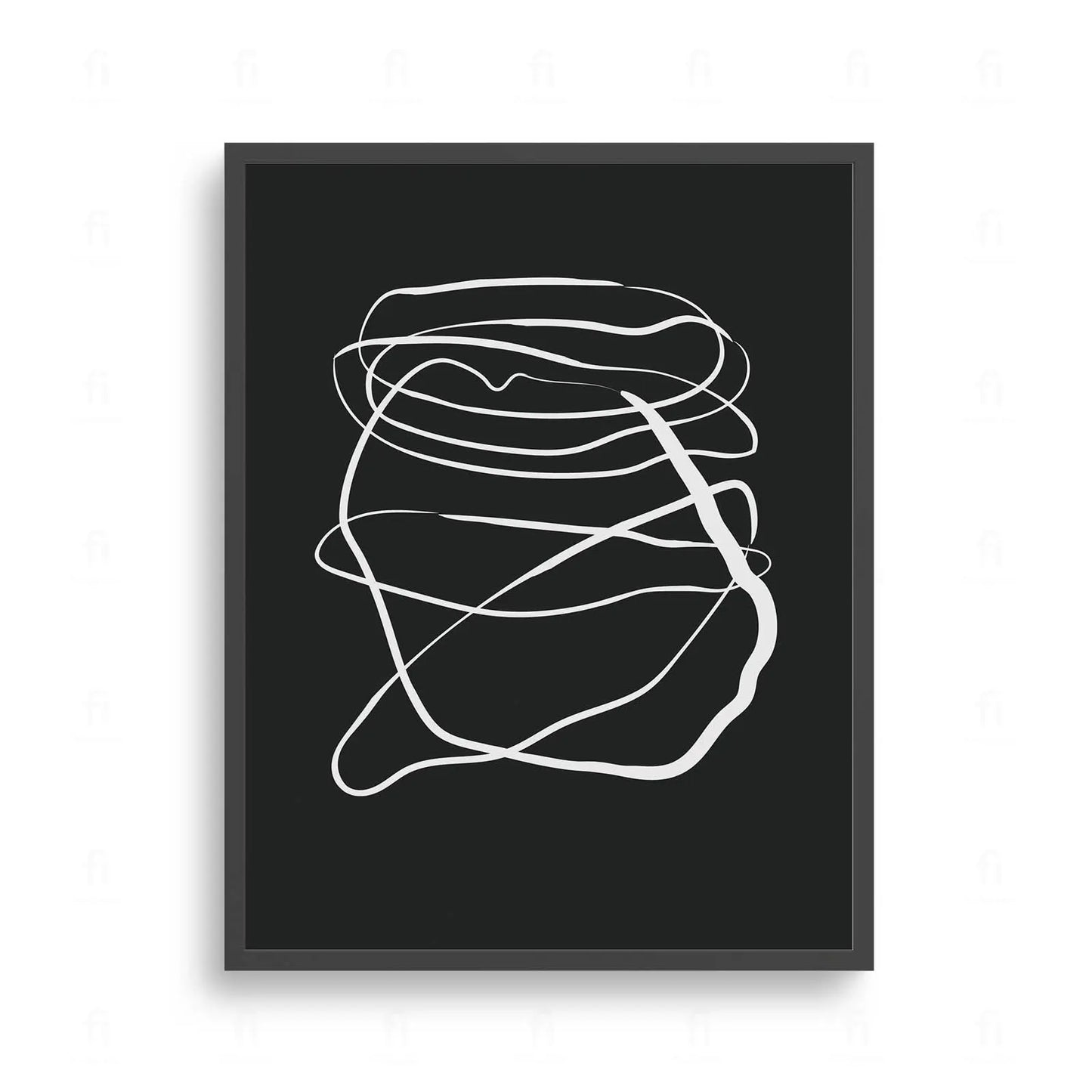 Plakat z czarno-białą, abstrakcyjną grafiką w stylu swobodnego szkicu wykonanego jedną linią.