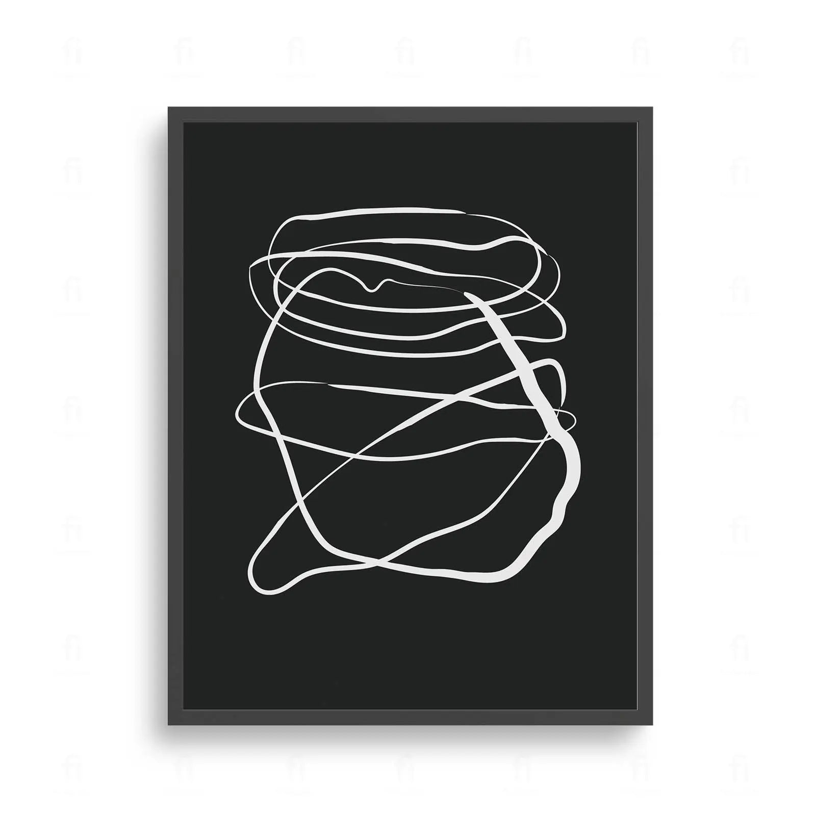 Plakat z czarno-białą, abstrakcyjną grafiką w stylu swobodnego szkicu wykonanego jedną linią.
