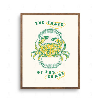 Plakat z grafiką z owocami morza i napisem "The Taste of the Coast".
