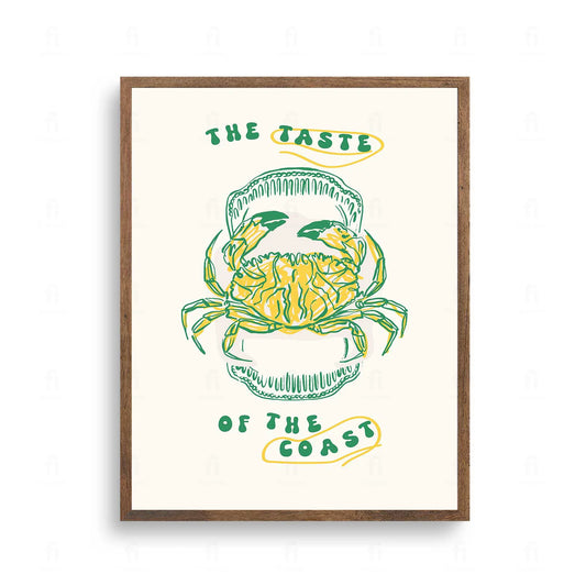 Plakat z grafiką z owocami morza i napisem "The Taste of the Coast".
