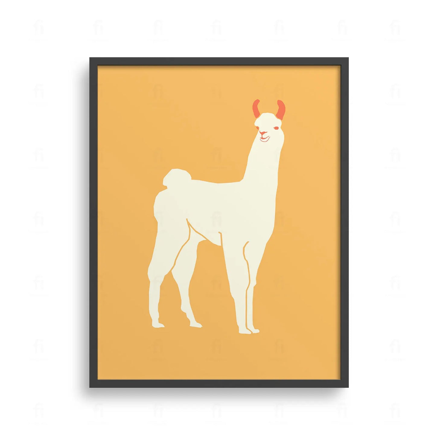 Plakat z wesołą, kolorową grafiką przedstawiającą lamę 