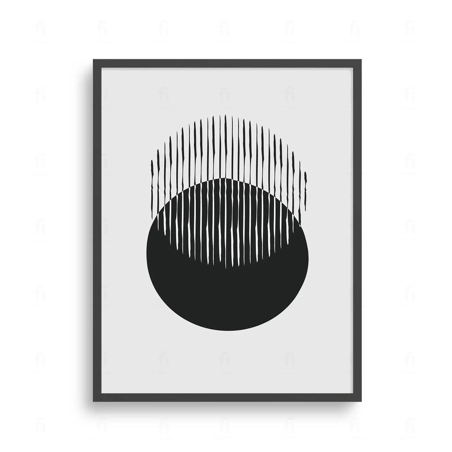 Plakat z czarno-białą, abstrakcyjną grafiką symbolizującą wschód słońca nad horyzontem.
