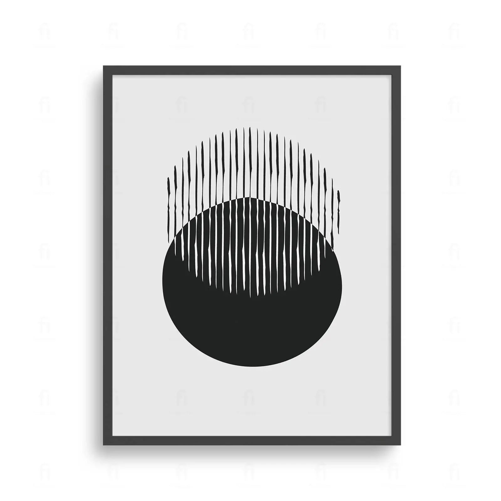 Plakat z czarno-białą, abstrakcyjną grafiką symbolizującą wschód słońca nad horyzontem.
