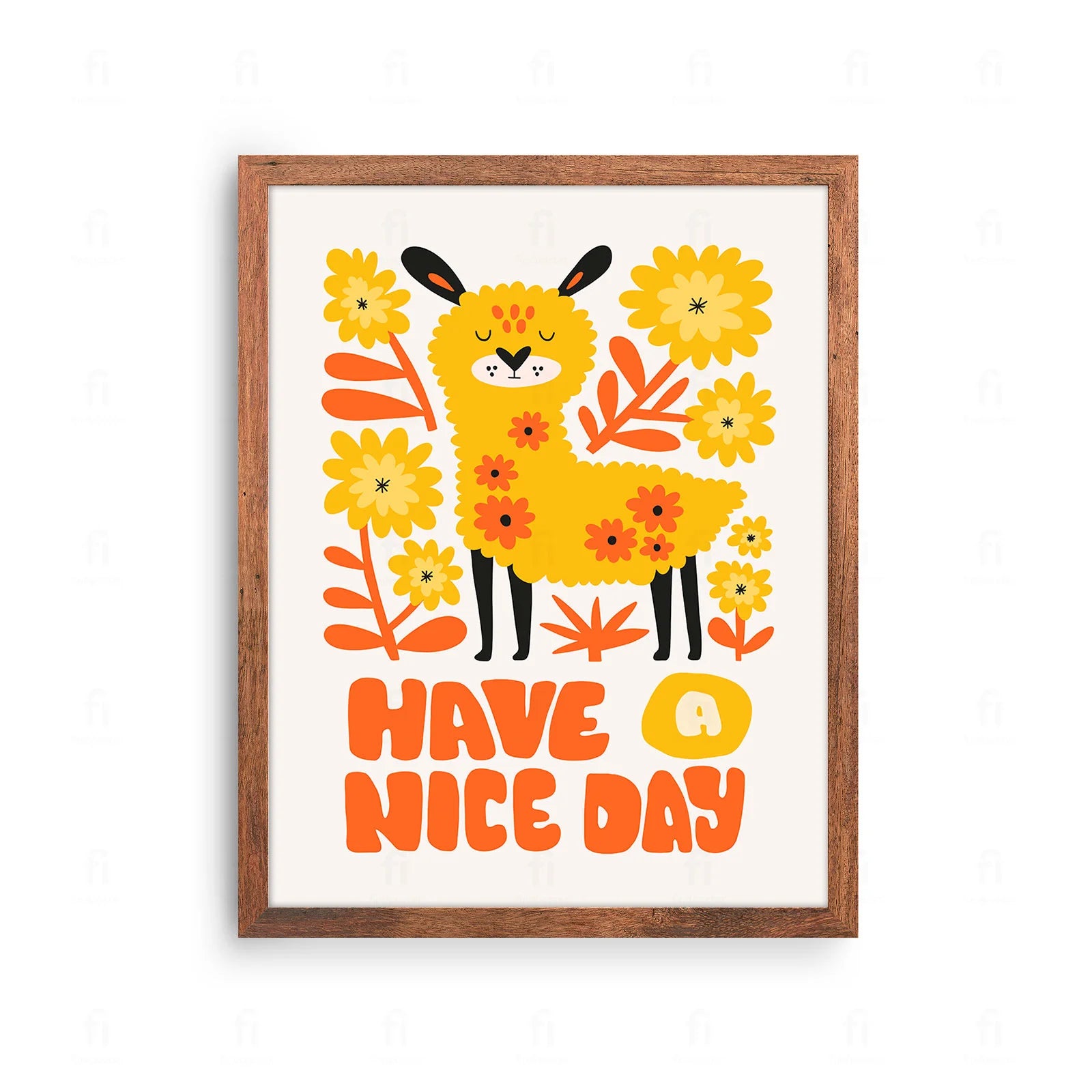 Plakat z kolorową, radosną grafiką i typografią z napisem "Have a Nice Day".
