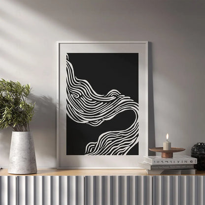 Plakat abstrakcyjny z liniami wiszący w nowoczesnym salonie