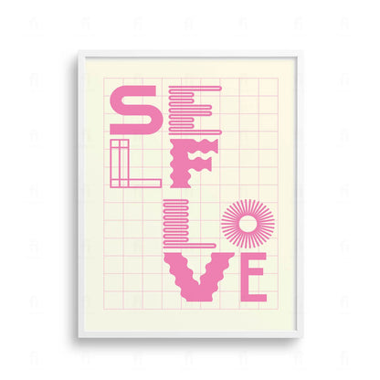 Plakat z kolorową grafiką w stylu pop art z napisem "Self Love"