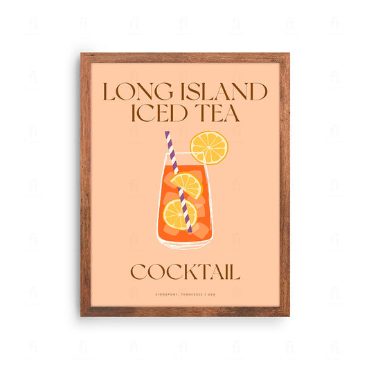 Plakat z klasyczną grafiką przedstawiającą koktajl Long Island Iced Tea w wysokiej szklance