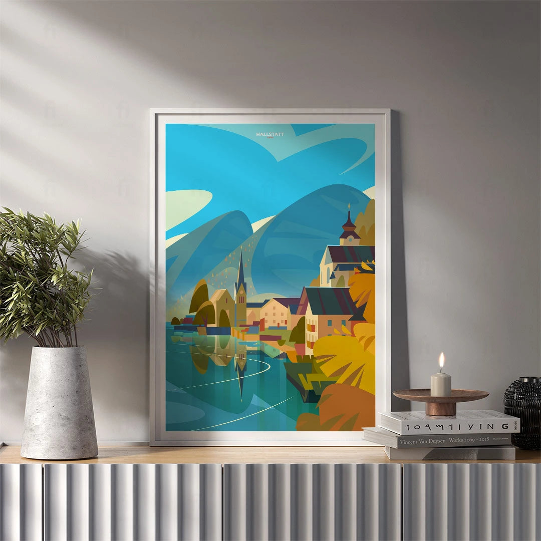 Kolorowe domy w Hallstatt nad brzegiem jeziora