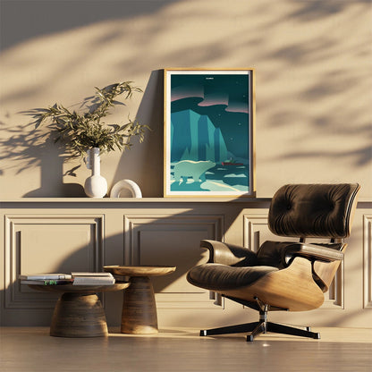 plakat Alaska – nocny widok zorzy polarnej nad górami