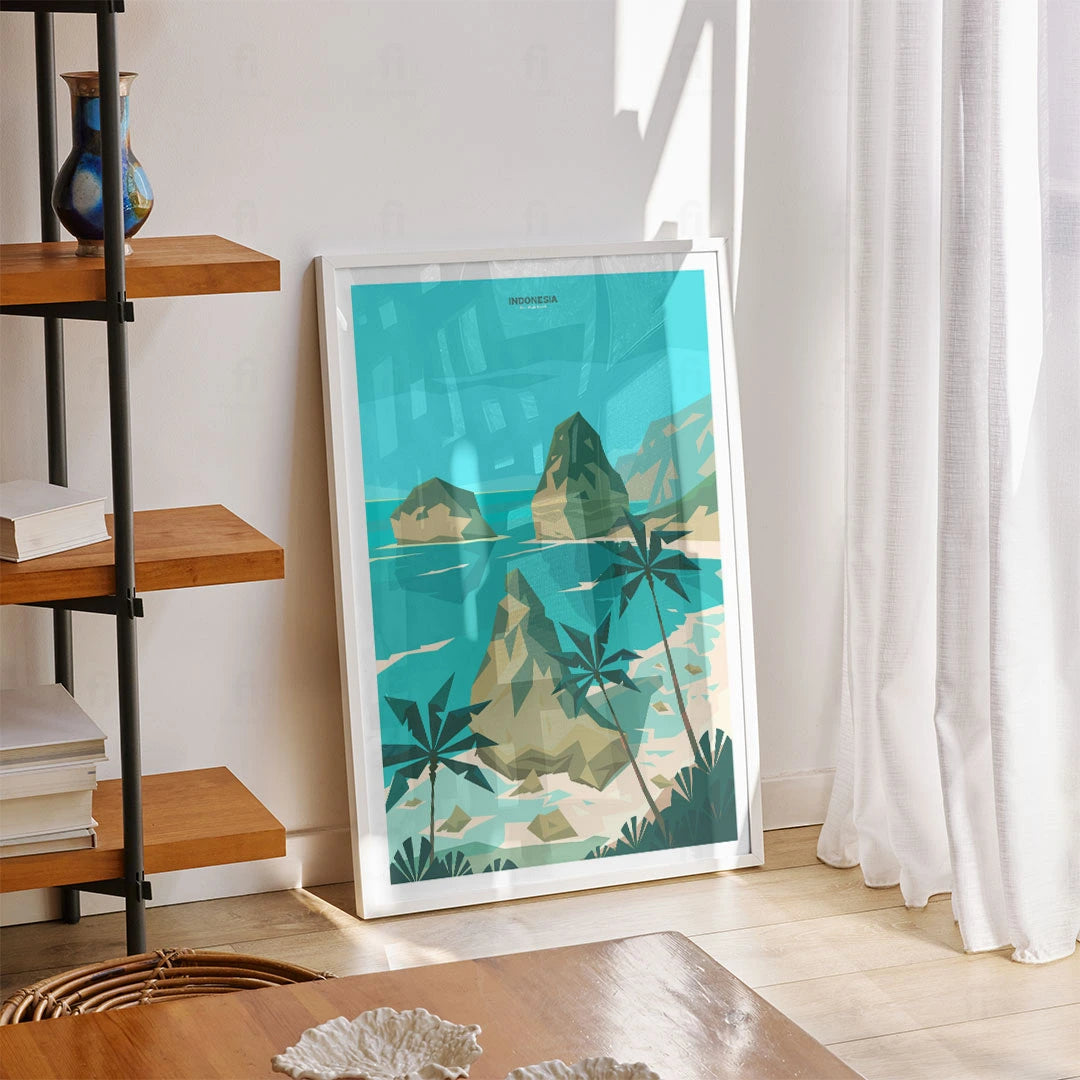  grafiką przedstawiającą rajską plażę Atuh 
