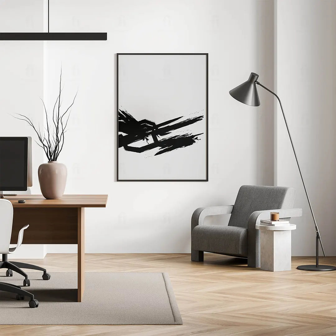 Plakat "Energia Pędzla" w industrialnym, surowym wnętrzu