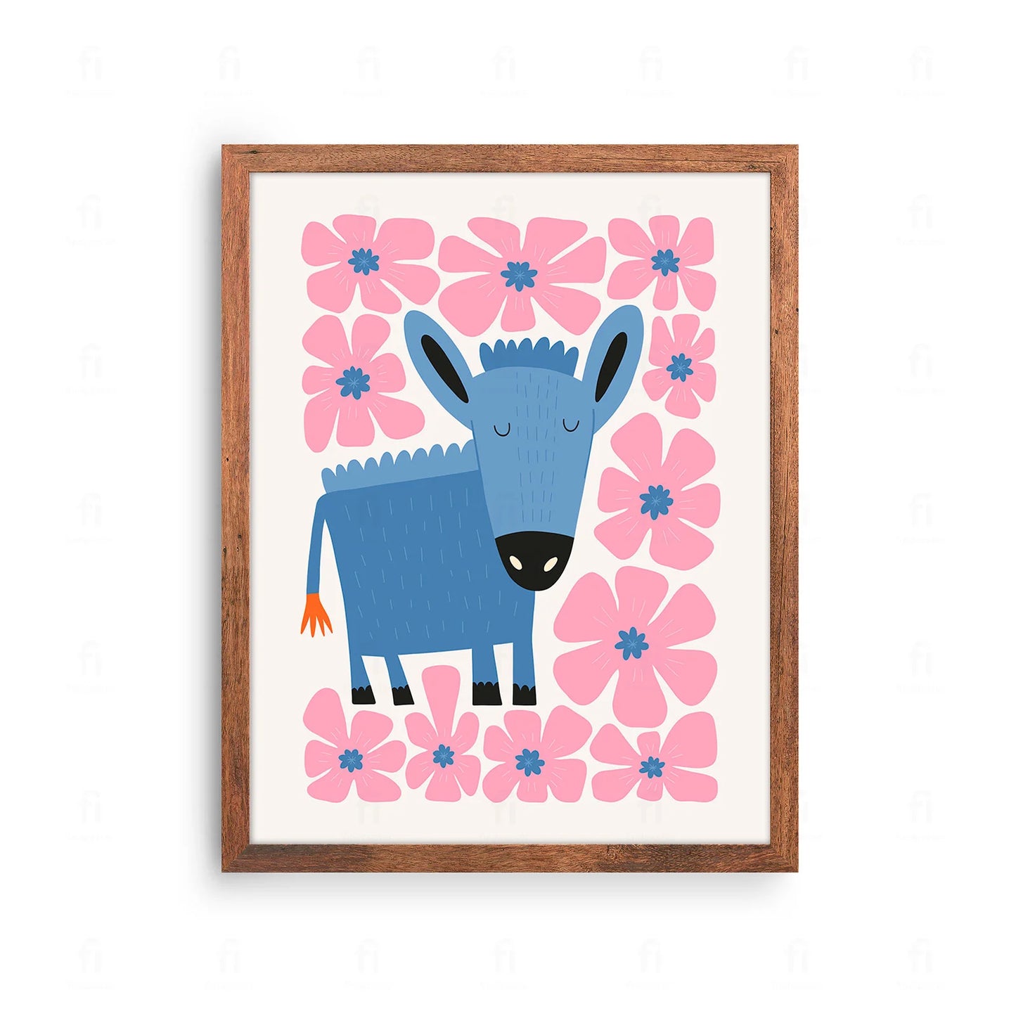 Plakat z uroczą grafiką przedstawiającą małego, niebieskiego osiołka.
