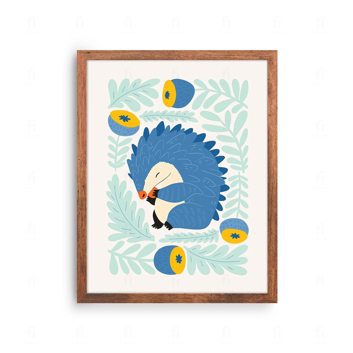 Plakat z uroczą grafiką przedstawiającą śpiącego, zwiniętego w kłębek jeża.
