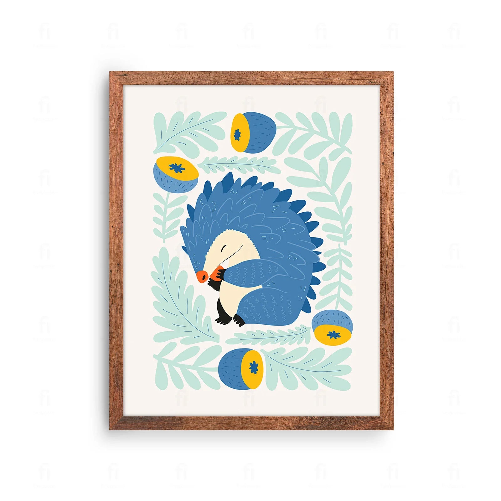 Plakat z uroczą grafiką przedstawiającą śpiącego, zwiniętego w kłębek jeża.
