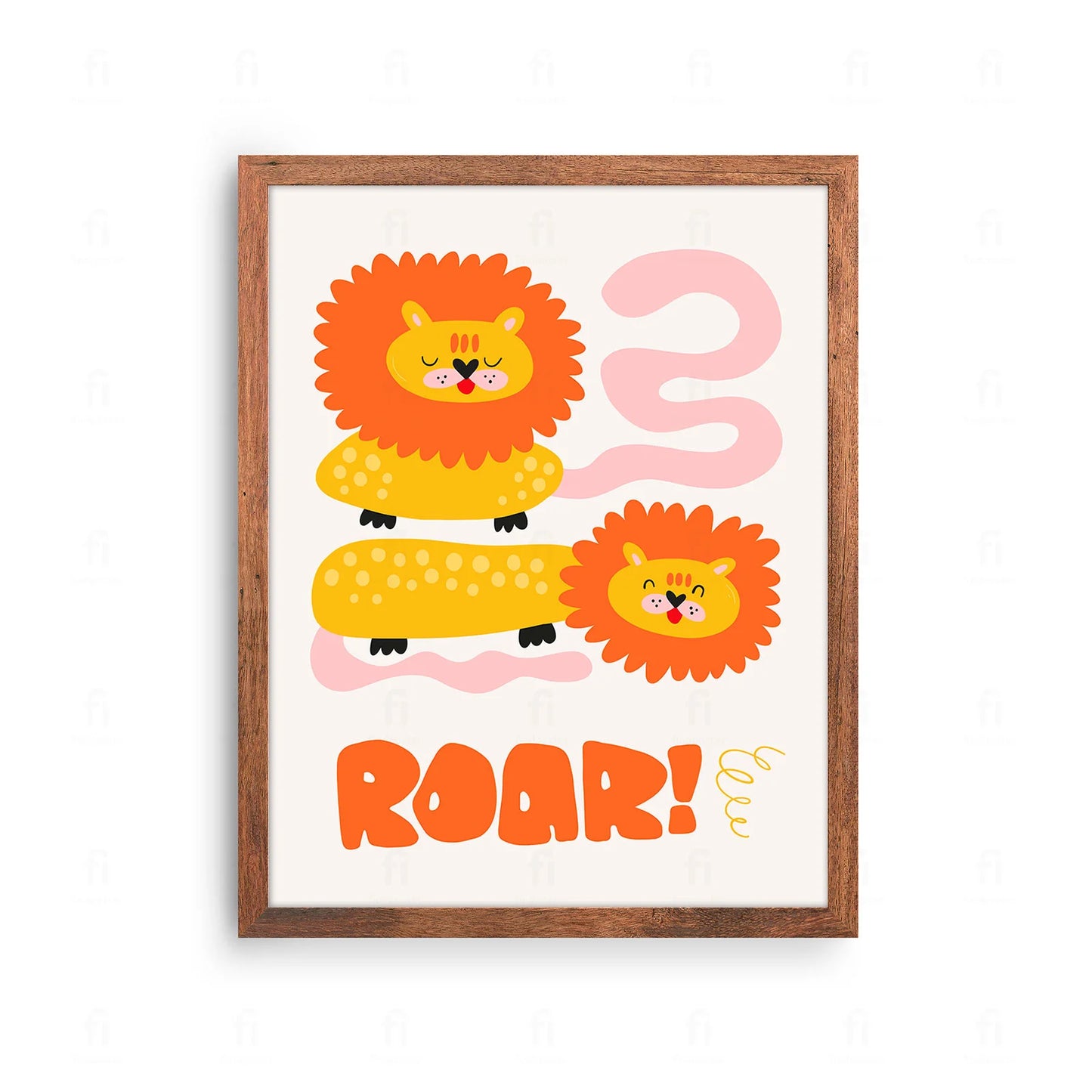 Plakat z artystyczną grafiką przedstawiającą ryczącego lwa i napis.
