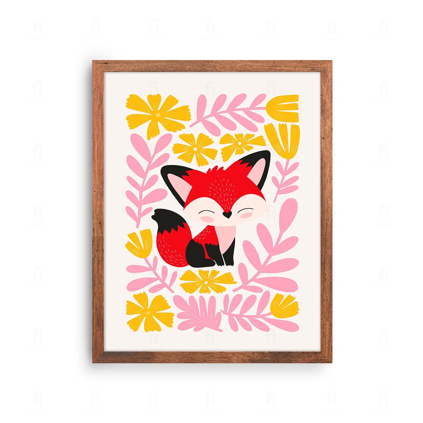 Plakat z uroczą grafiką przedstawiającą lisa w lesie.
